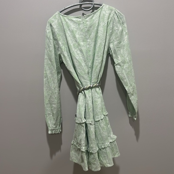 NWOT Roller Rabbit Mint Green Mini Dress Clermont Nori Silver Tie Tassels Tiered - Picture 10 of 12